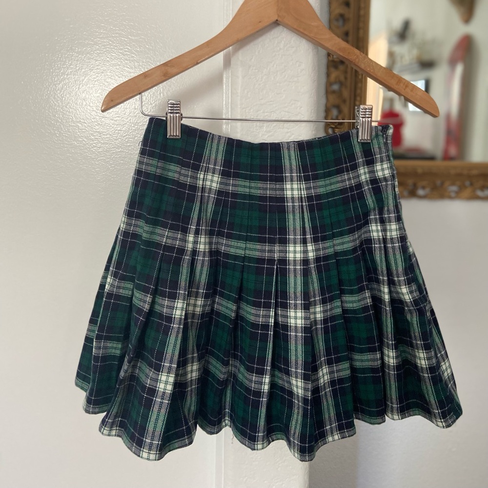 Brandy Melville Green Plaid School Girl Skirt